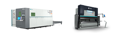 Side-by-side renderings of the LZR fiber laser and the HyperBend press brake