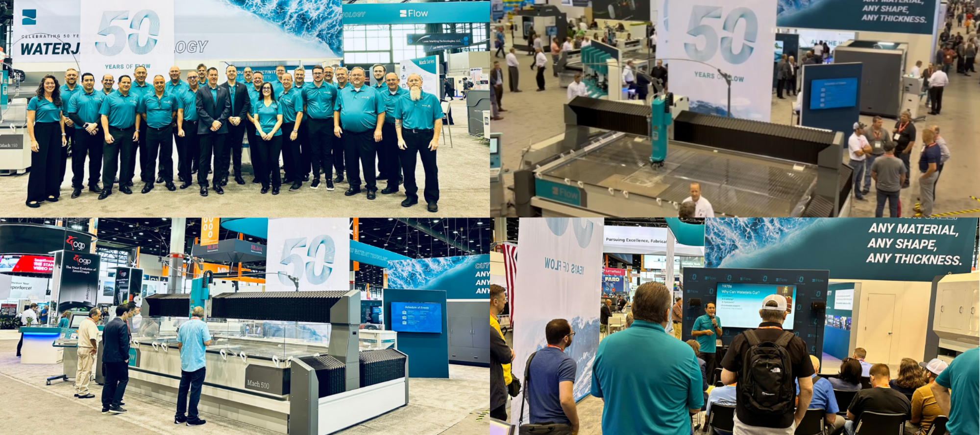 Collage of four images of Flow staff and attendees at various tradeshows